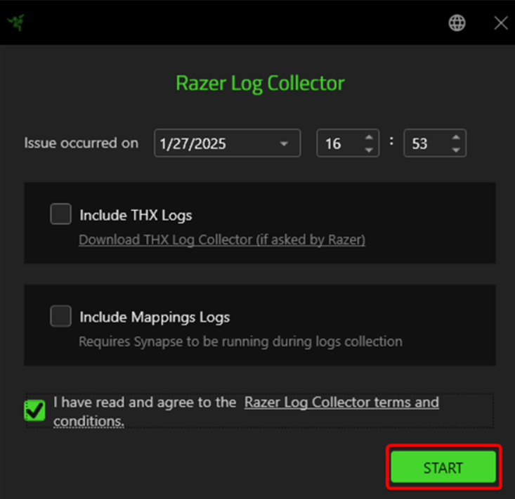 Razer log collector start