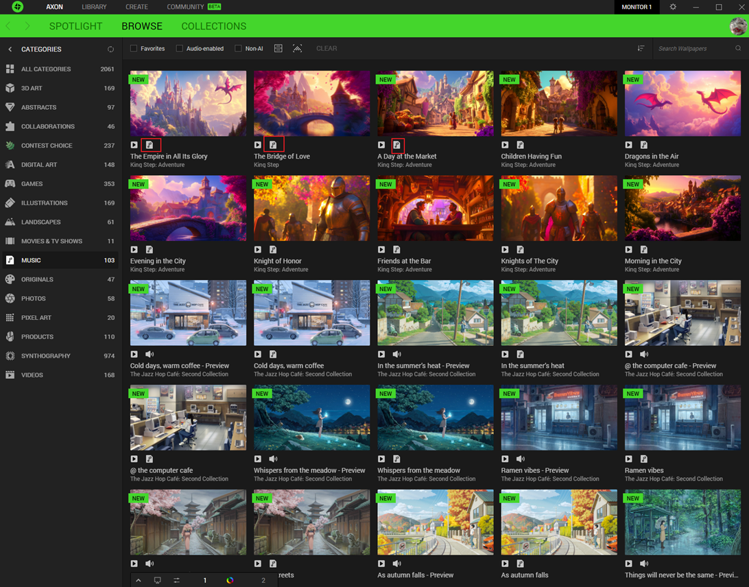 screenshot of axon page showing all wallpaper to choose from