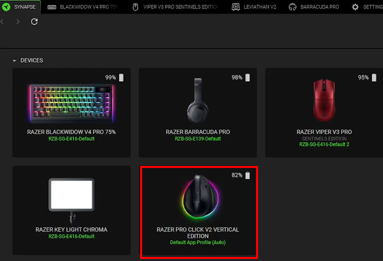 Razer Pro Click V2 en Razer Synapse 4