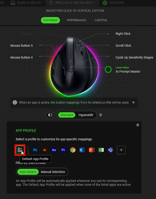 Perfil de aplicación predeterminado en Razer Synapse 4