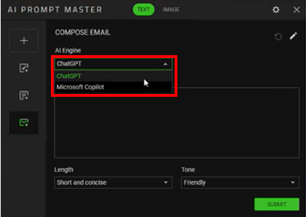 Ventana de redacción de correo electrónico de AI Prompt Master