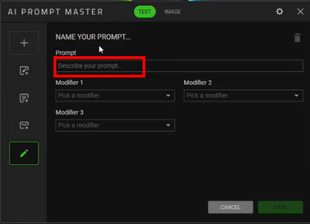 Ventana Agregar aviso de AI Prompt Master