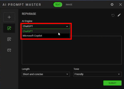 Ventana REPHRASE de AI Prompt Master