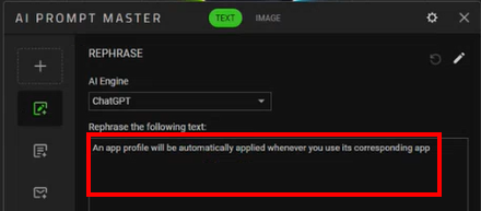 Ventana REPHRASE de AI Prompt Master