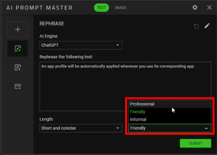 Ventana de reformulación de AI Prompt Master