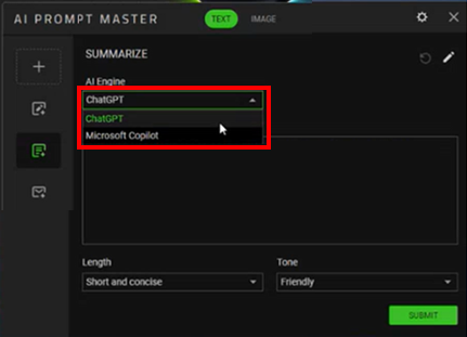 Ventana de resumen de AI Prompt Master