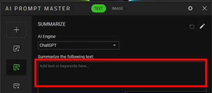 Ventana de resumen de AI Prompt Master