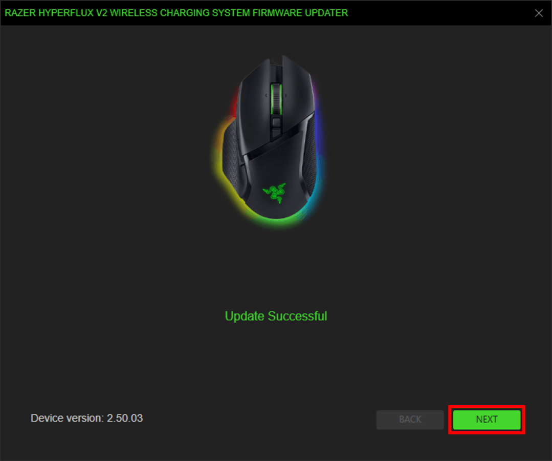 Update successful window
