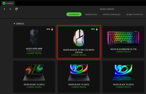 Razer Synapse dashboard
