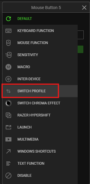 Razer Synapse Switch Profile mouse