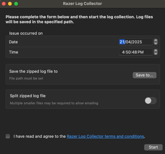 Razer Log Collector prompt window