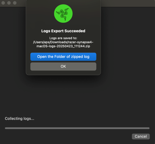 Export succeeded prompt
