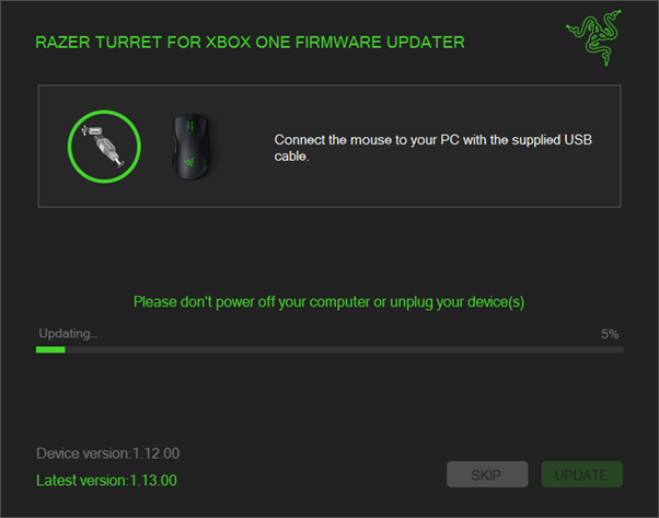 Updater window showing progress of the mouse update