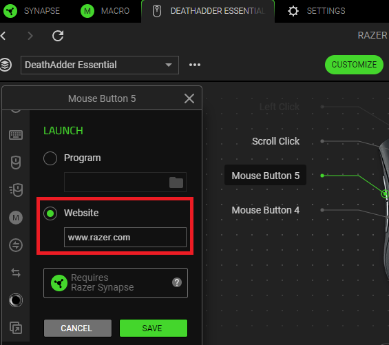 Launch Website Razer Synapse