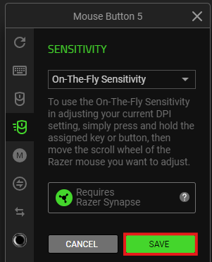 Razer Synapse On-the-fly save button