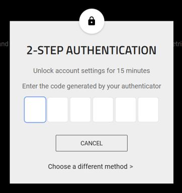 2 Step Authentication code