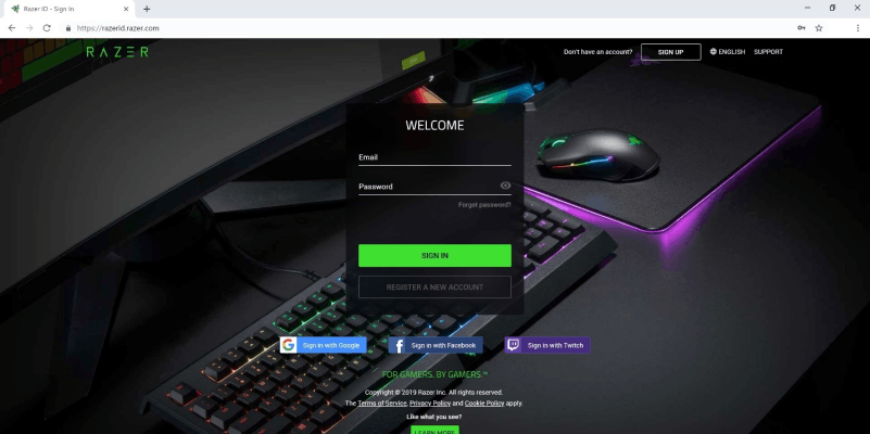 Sign In pop-up window for Razer ID