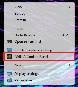 NVIDIA Control Panel via Desktop