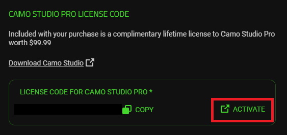 activate button under camo studio pro license code