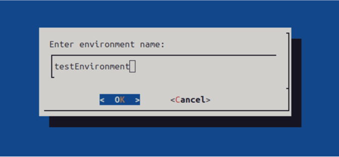 Enter environement name screen
