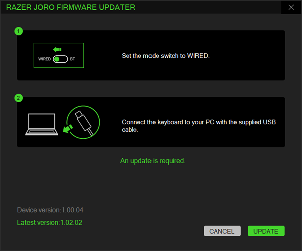 Updater window highlighting the UPDATE button