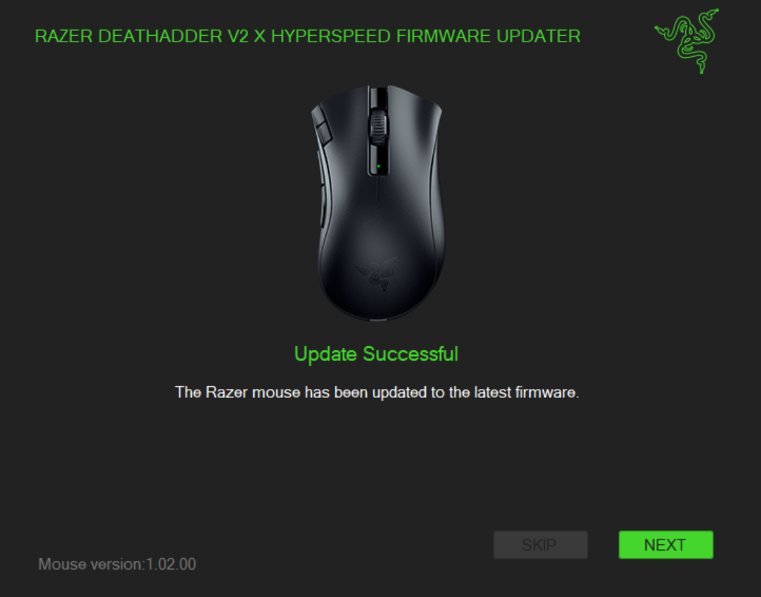 setup window showing the update process is successful