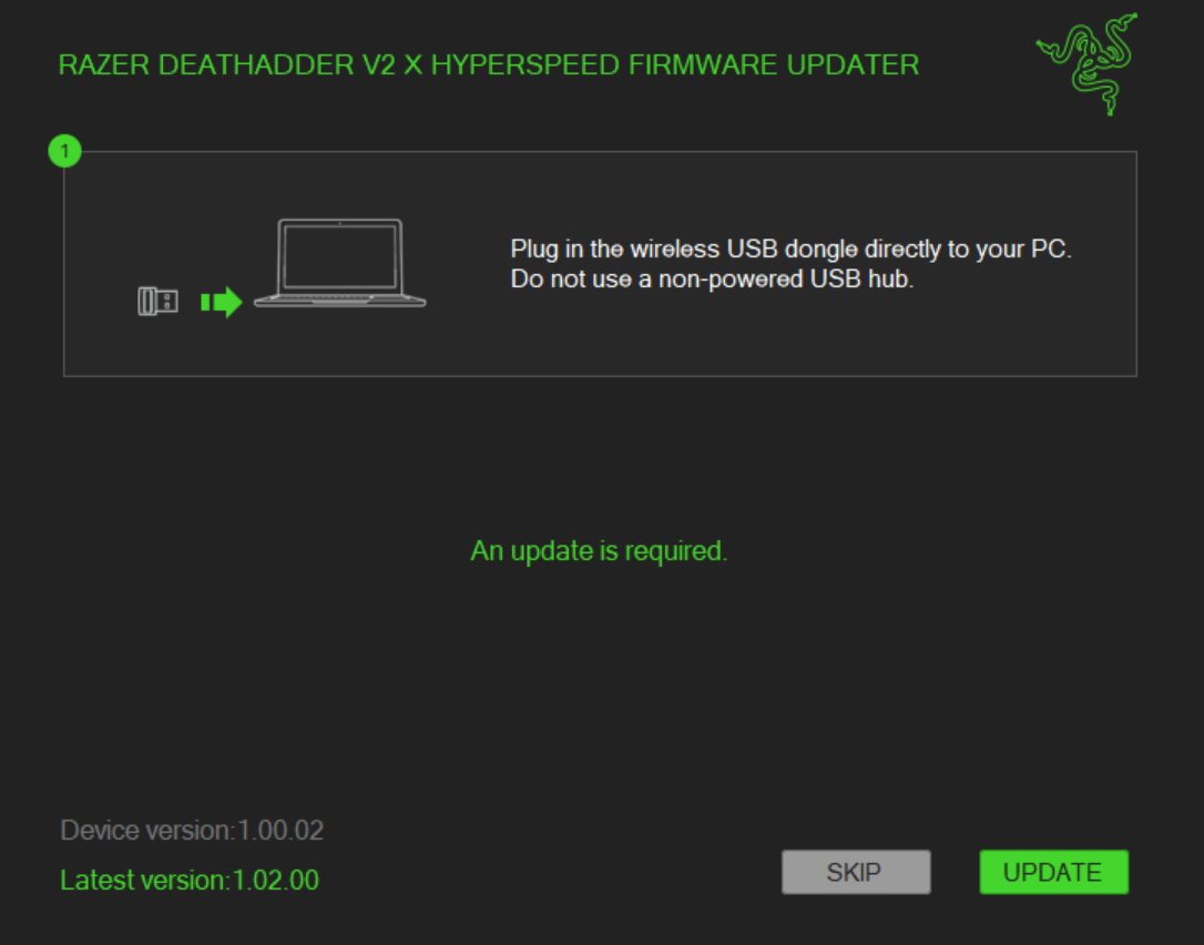 setup window instructing to plug in the dongle to the pc