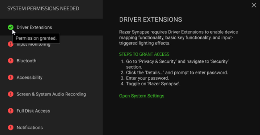 Permission granted show on window