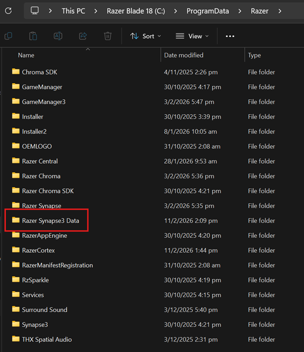 Razer Synapse3 Data folder