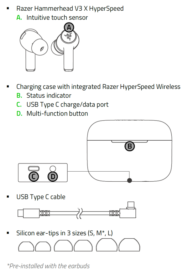 Razer Hammerhead V3 X HyperSpeed Device Layout