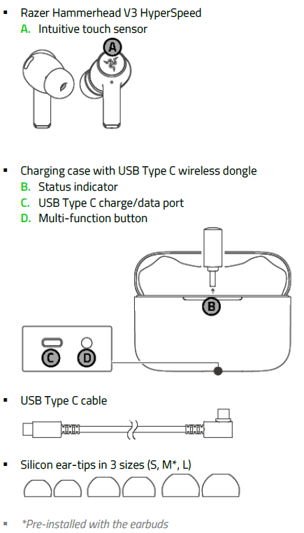 Razer Hammerhead V3 HyperSpeed device layout