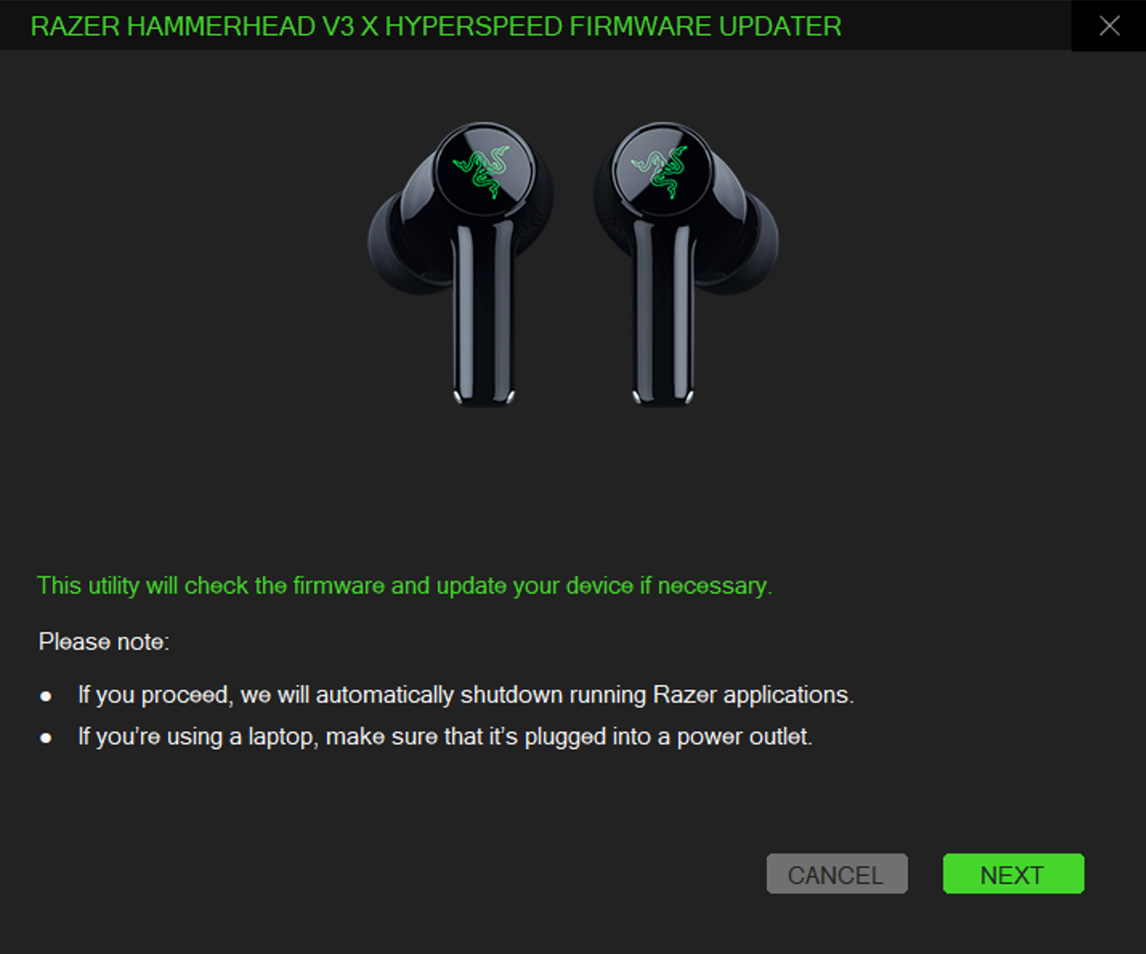Updater initiation window