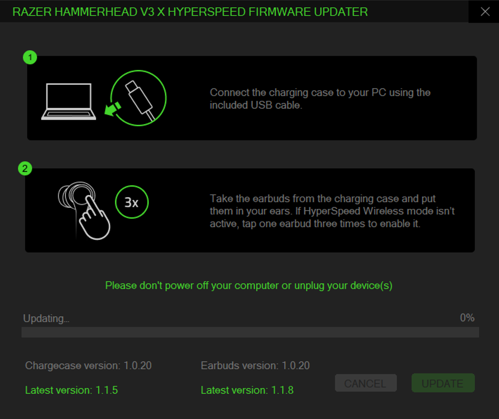 Update process window