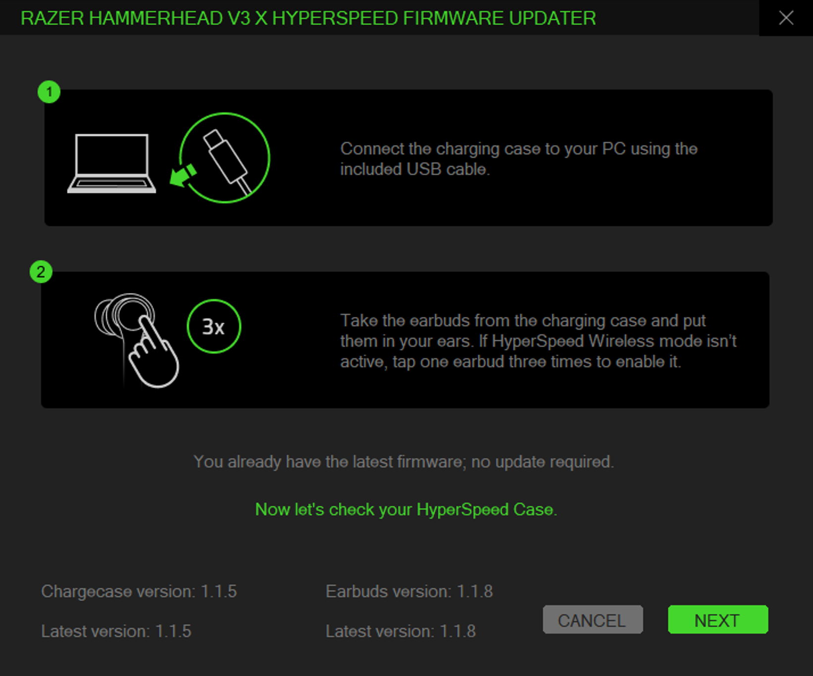 Charging case restart window