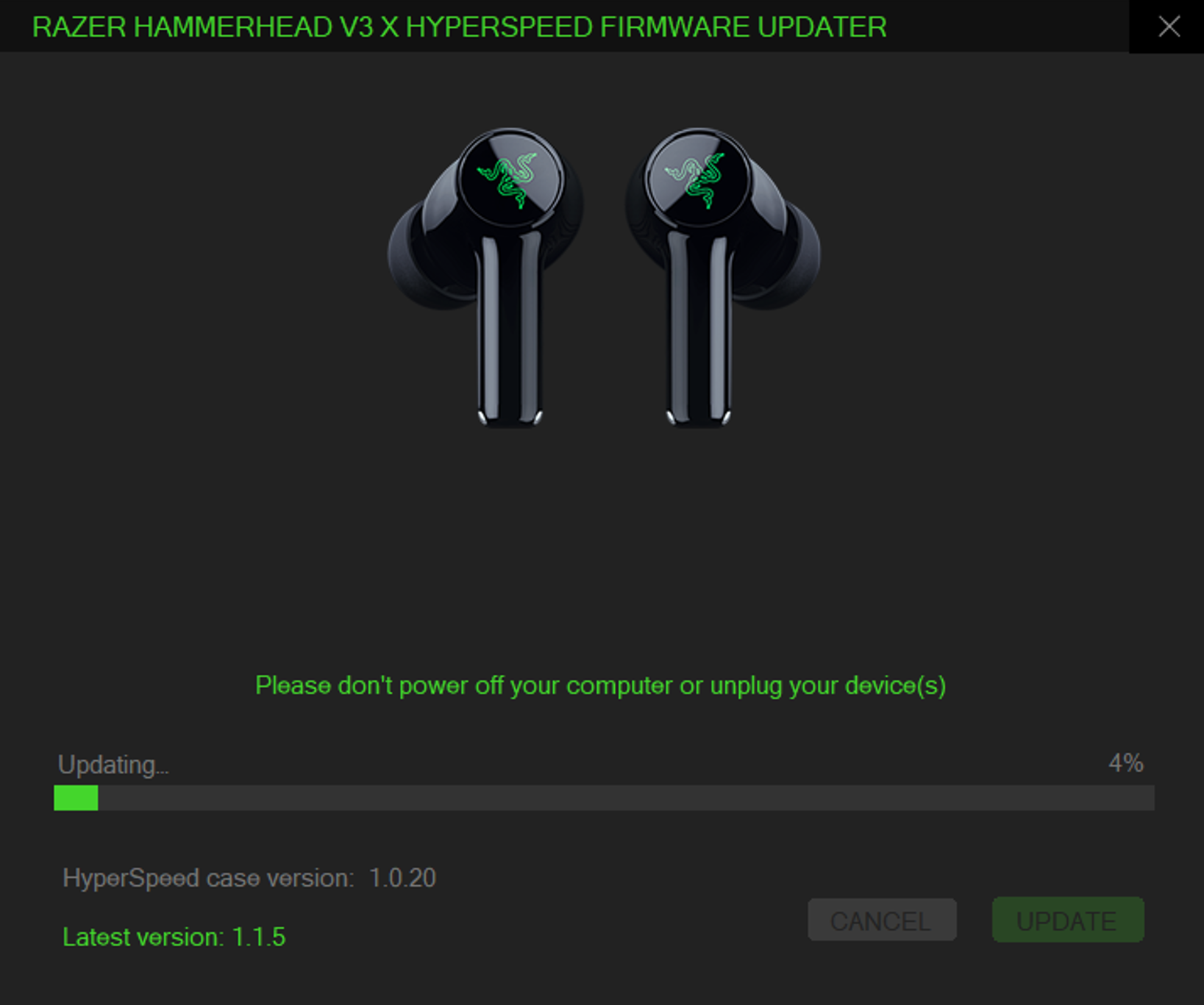 Update process window