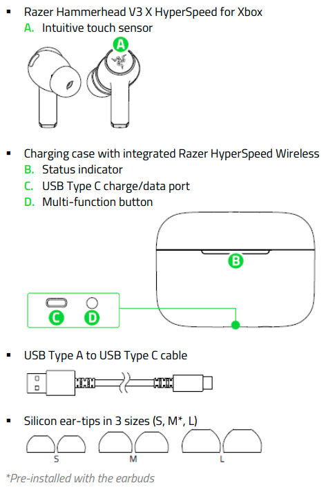 Razer Hammerhead V3 X HyperSpeed for Xbox Device Layout