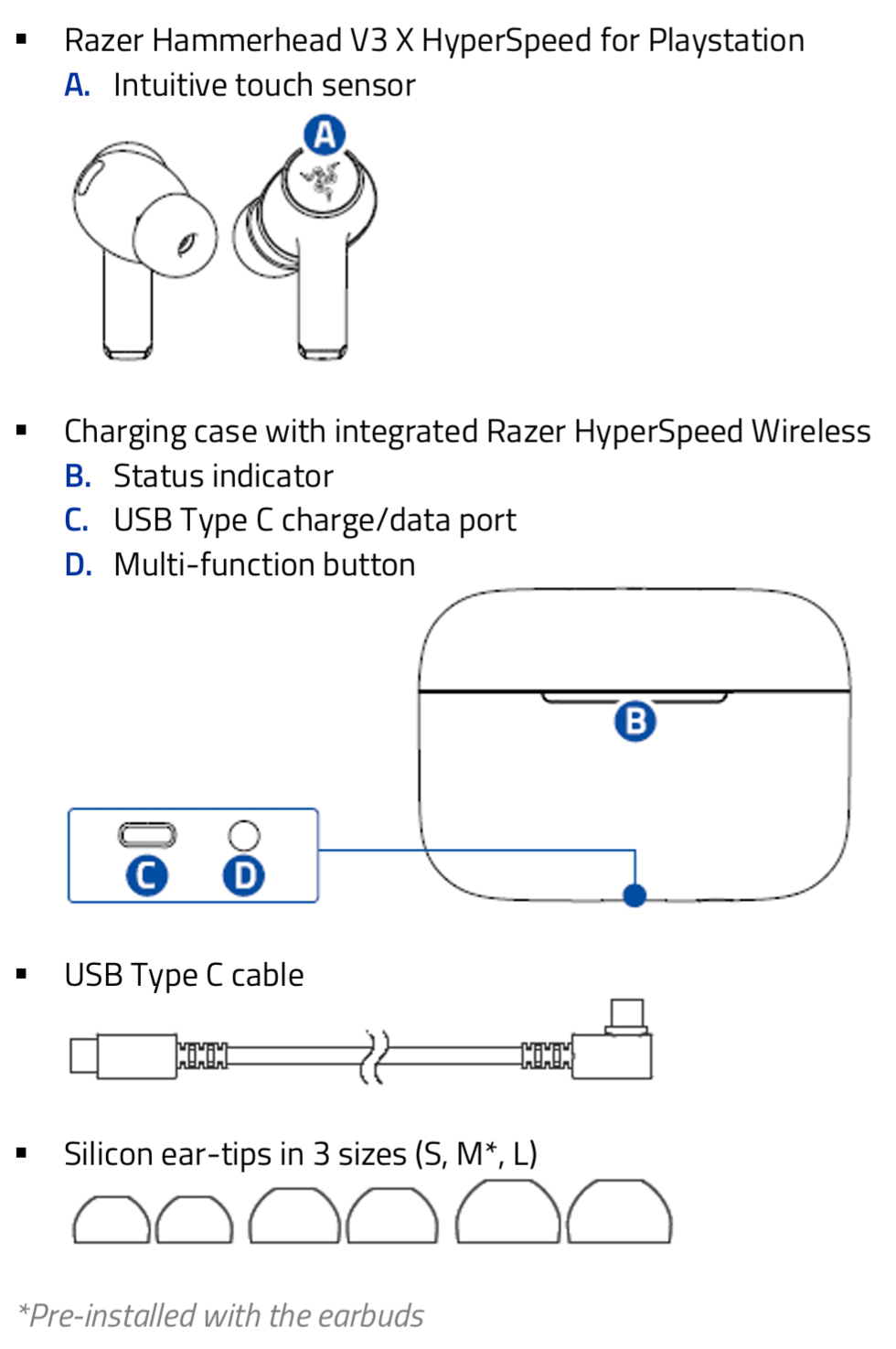 Razer Hammerhead V3 X HyperSpeed for PlayStation Device Layout