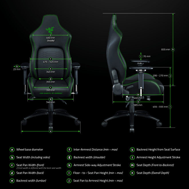 Dimensions of the Razer Iskur 