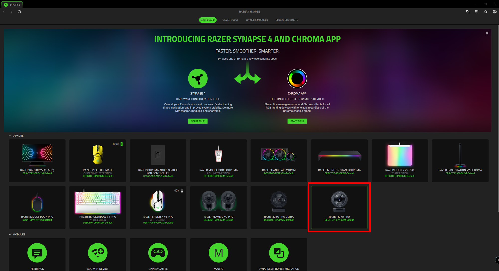 Select device Kiyo Pro from Dashboard