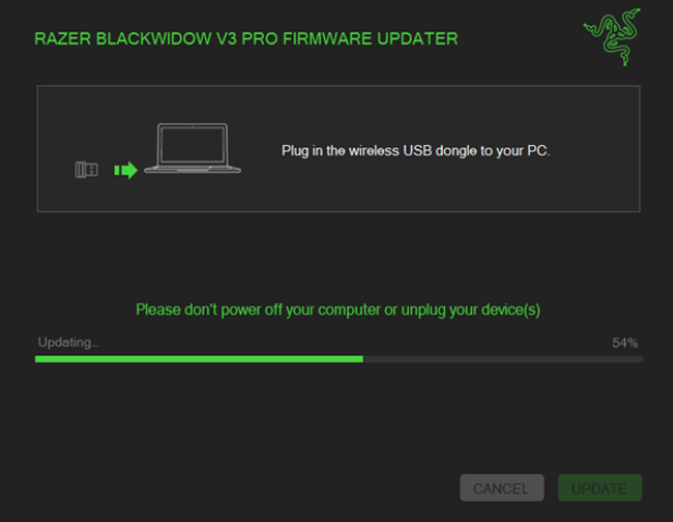 Updating page of the wireless USB dongle. 