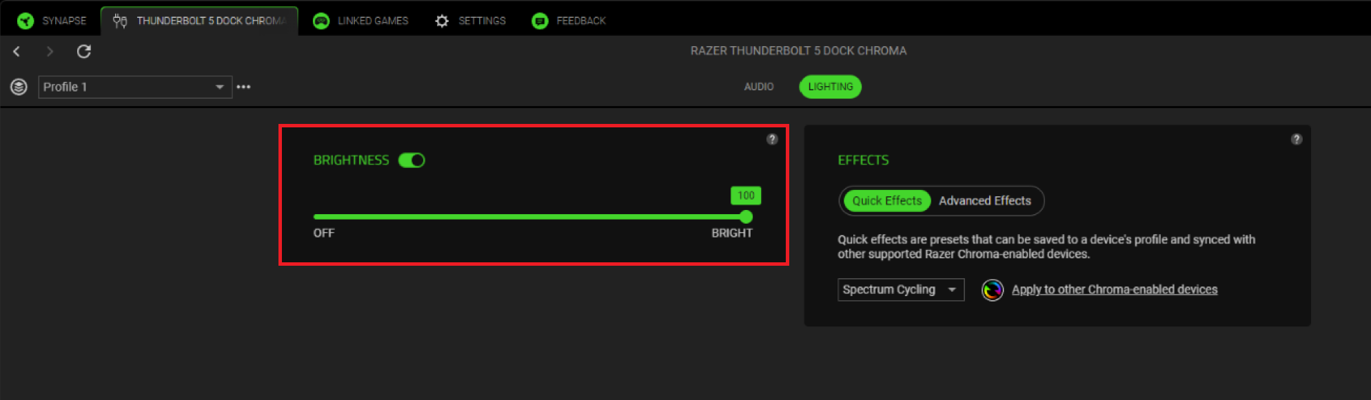 Razer Thunderbolt™ 4 Dock Chroma Brightness slider