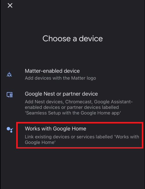 menu options under choose a device