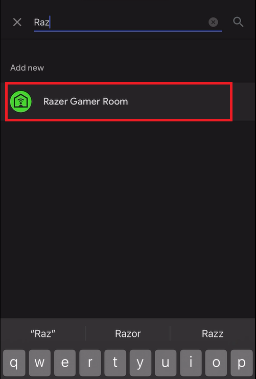 search tab showing search results for Razer