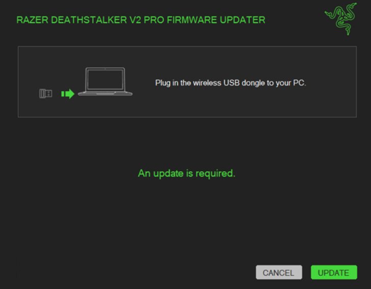 screenshot showing instruction to connect device and click the update button