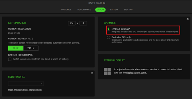 Razer Blade Dedicated GPU Only option