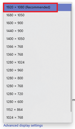 Display recommended setting