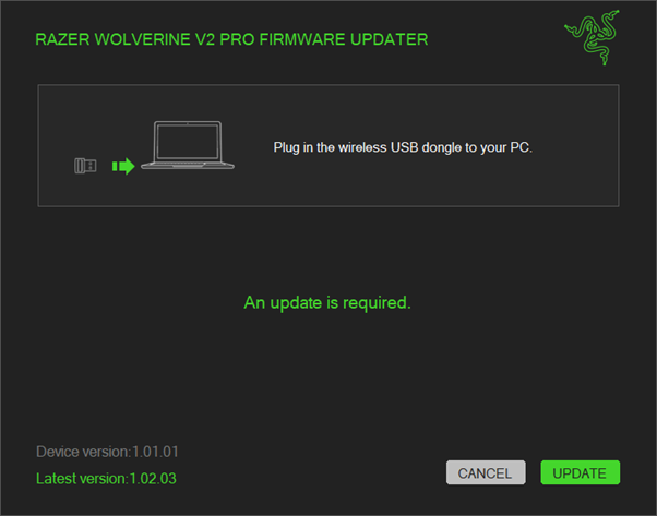 Connect dongle to PC on-screen instruction on the updater