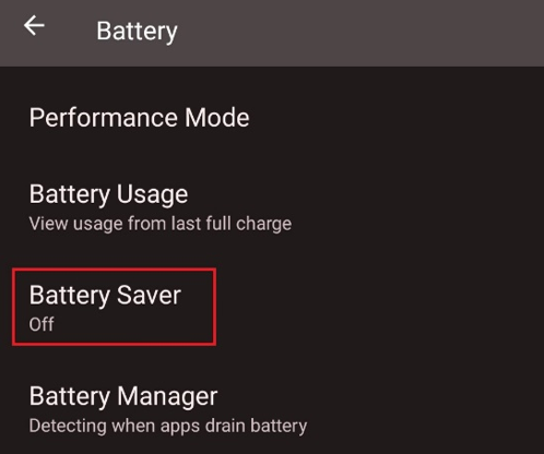 Location of the Battery Saver option.