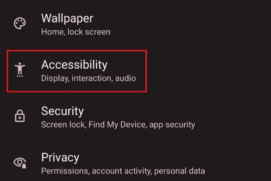 Location of the accessibility option. 