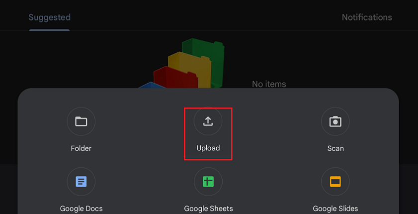 Location of the Upload button